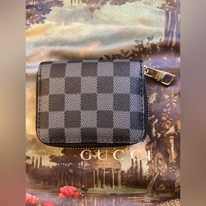 Louis Vuitton Black and Gold Zipper Wallet Card Holder